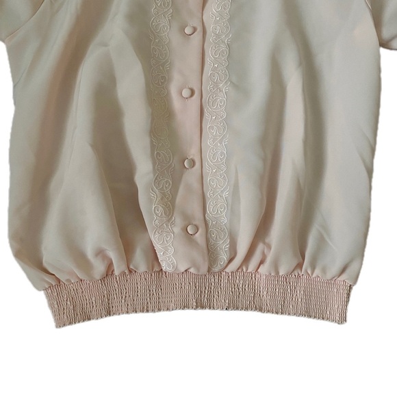 Vintage Yves St. Clair Peach Embroidered Button-Up Blouse w Shoulder Pads Sz 8 - Picture 6 of 6